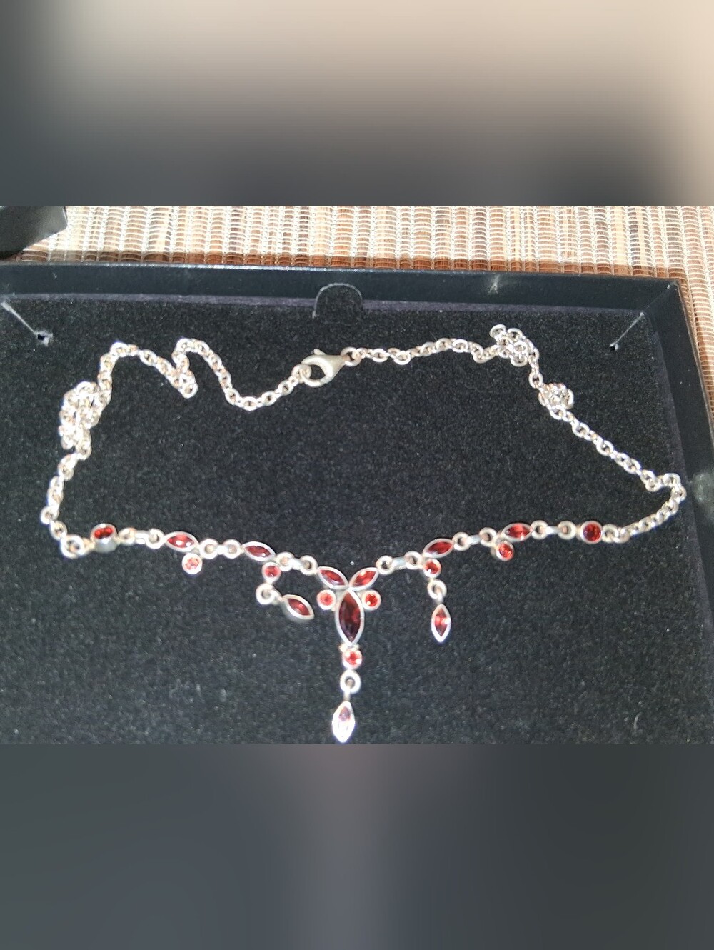 Vintage Nicky Butler Sterling Silver Artisan Y- Necklace With Red Garnets 18"